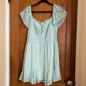 Altar’s State Floral Mint Green Dress with Ruffle Detail and Flowy Sleeves - XL